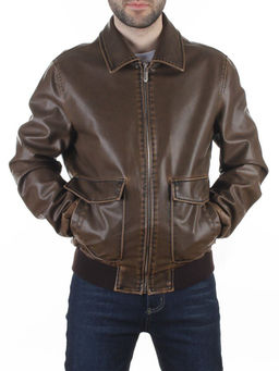 257994137 BROWN Куртка мужская демисезонная (эко-кожа)