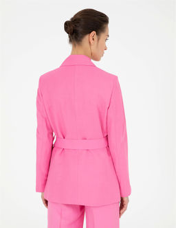 Pembe Keten Kar___ml_ Regular Fit Ceket