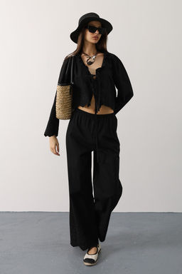 Siyah %100 Pamuk Poplin Baglamal? Brode Detayl? Dokuma Bluz TWOSS25BZ00595 - Trendyolmilla фото 2