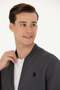 U. S. Polo Assn Мужской вязаный кардиган антрацитового цвета с воротником стойкой - U.s. polo assn фото 2