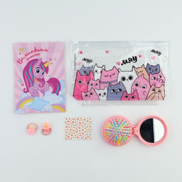 Набор Котики, косметичка, расчёска, наклейки для ногтей, 2 резинки, анкета для девочек А6, МИКС