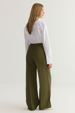 Haki Yumusak Tuseli Wide Leg/Genis Paca Dokuma Pantolon TWOSS25PL00004