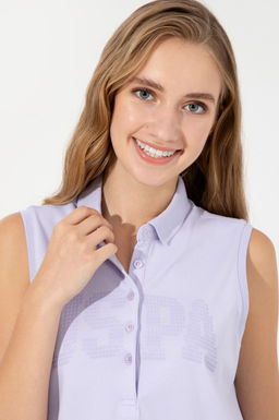 Женская сиреневая футболка без рукавов с воротником-поло Неожиданная скидка в корзине - U.s. polo assn фото 8