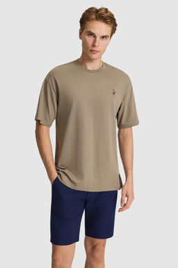 Erkek Haki Comfort Fit Bisiklet Yaka Basic Ti__rt