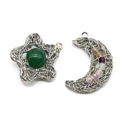 Подвески Полумесяц и Звезда из кварца и флюорита