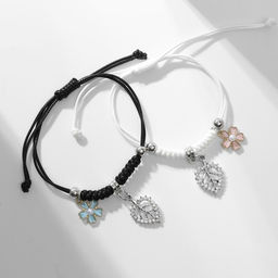 Браслеты парные «Неразлучники» цветы с листьями, цветные, d=7 см