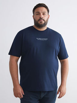 B?y?k Beden Yaz? Bask?l? Penye Erkek Ti??rt