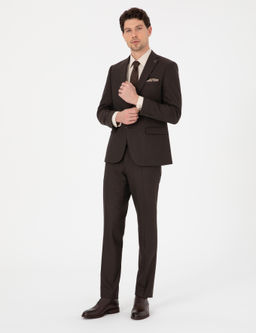 Kahverengi Slim Fit _izgili Tak_m Elbise