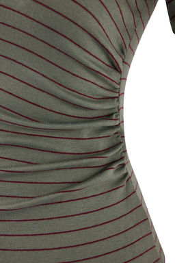 Mint Cizgili Fitted/Vucuda Oturan K?sa Kollu Buzgulu Yumusak Orme Bluz TWOSS26BZ00109