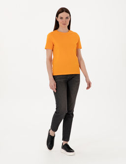 Turuncu Regular Fit Bisiklet Yaka Basic Ti__rt