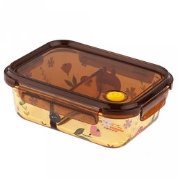 Машины мечты Ланч-бокс для продуктов (контейнер) стеклянный, 2 отделения, 950мл, 19,5х14,5см h6см, боросиликатное стекло, с деколью, цвет- медовый, прямоугольный, пластмассовая крышка с пароотводом, герметичная, с клипсами, с силиконовым уплотнител - Домашняя мода фото 2