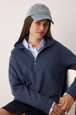 Indigo Selanik/Triko Gorunumlu Fermuarl? Yaka Regular/Normal Kal?p Orme Sweatshirt TWOAW22SW0732