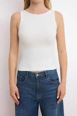 Siyah-Ekru Fitted/Vucuda Oturan Havuz Yaka Kolsuz Fitilli Esnek Orme Atlet TWOSS26AL00020 - Trendyolmilla фото 3