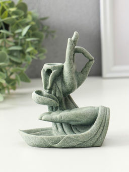 Подставка для благовоний «Мудра Витарка - Колесо учения», песчаник, стелющийся дым, 5.5×10.3×11.5 см