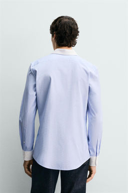 CAMISA REGULAR FIT CUADROS CONTRASTE / Celeste - Zara фото 3