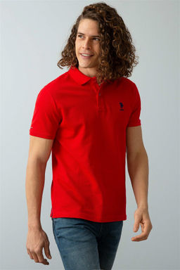 Мужская красная базовая футболка с воротником-поло