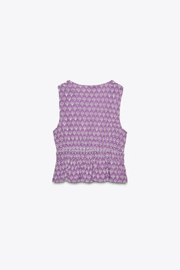 TOP WITH CUTWORK EMBROIDERY AND TIE DETAIL - Zara фото 7