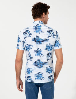 Голубая зауженная рубашка с коротким рукавом - Cacharel фото 5