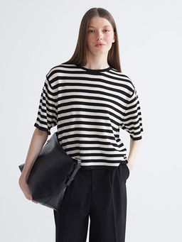 Bisiklet Yaka ?izgili Kad?n Triko Kazak