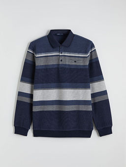 Polo Yaka ?izgili Sweatshirt