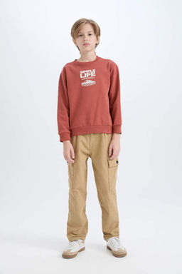 Толстовка обычного кроя с круглым вырезом и принтом на мягкой подкладке для мальчиков - Defacto фото 2