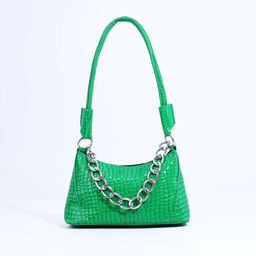 Сумка женская багет на молнии, 21.5×9×13.5 см, зелёная