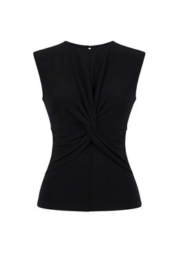 Siyah Duz Fitted Bisiklet Yaka Kolsuz Esnek Orme Bluz TWOSS26BZ00005