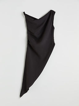 D?k?ml? Yaka Modal Kar???ml? Asimetrik Kesim Bluz