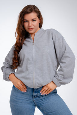 Бомбер из коттон фита серый меланж макси - Амадэль фото 18