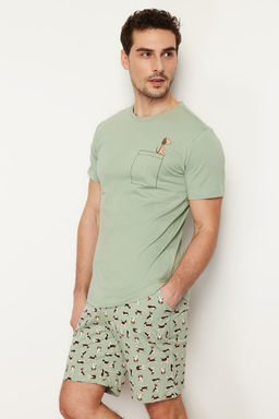 TRENDYOL MAN Indigo Regular Fit Kopek Desenli Orme Sortlu Pijama Tak?m? THMSS21PT0324 - Trendyolmilla фото 8