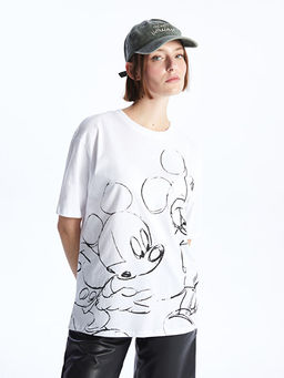 Bisiklet Yaka Mickey Mouse Bask?l? K?sa Kollu Oversize Kad?n Ti??rt - Waikiki фото 2