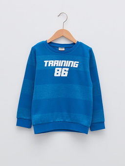 Bisiklet Yaka Bask?l? Uzun Kollu Erkek ?ocuk Sweatshirt