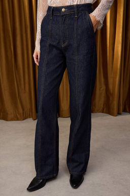 Ozel Koleksiyon Koyu Mavi Dikis Detayl? Yuksek Bel Wide Leg Jeans TWOAW26JE00002 - Trendyolmilla фото 5