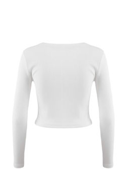 Siyah-Beyaz 2li Paket Fitted/Vucuda Oturan Bisiklet Yaka Crop Fitilli Esnek Orme Bluz TWOAW22BZ0331