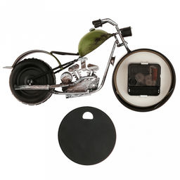 Часы настольные интерьерные "Мотоцикл" 30х8х15см, циферблат с рисунком, бежевый; цифры арабские, черный; фара - кристалл, корпус металл, черный матовый/зеленый; в коробке (Китай)