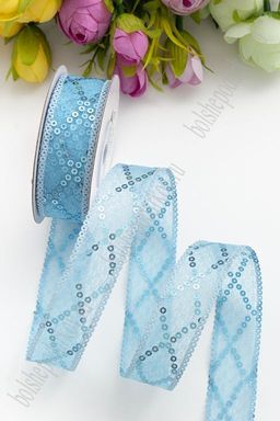 Лента с пайетками 2,5 см*10 ярд (SF-5752) голубой №07