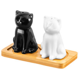 Набор д/специй 2 пр. "Котики" черн/бел на дерев. подставке