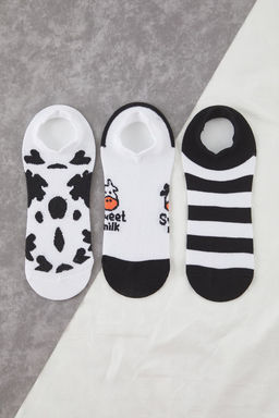 Siyah-Beyaz 3lu Paket Hayvan Desenli Jakar Orme Corap THMSS25CO00012