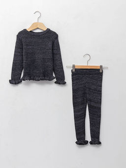 Bisiklet Yaka Uzun Kollu K?z Bebek Triko Kazak ve Pantolon 2li Tak?m