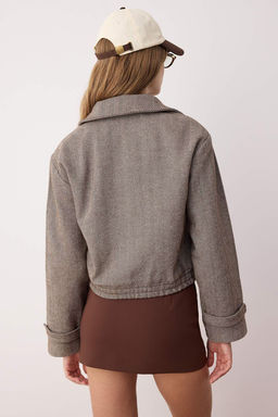 Kahverengi Bal?ks?rt? Desenli Oversize Kal?p Bomber Ince Ceket Mont TWOAW26MO00129 - Trendyolmilla фото 5