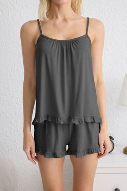 Trendyolmilla Antrasit F?rf?rl? Ip Ask?l? Sortlu Orme Pijama Tak?m? THMSS25PT00077  фото 4