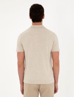 Bej Slim Fit D__meli Polo Yaka Keten Kar___ml_ Triko Ti__rt