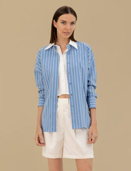 Mavi Oversize Uzun Kollu _izgili G_mlek