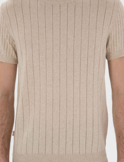 Bej Keten Kar___ml_ Regular Fit Bisiklet Yaka Triko Ti__rt