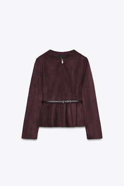 BELTED FAUX SUEDE PEPLUM JACKET - Zara фото 7