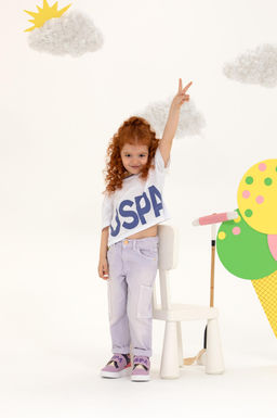 Синяя укороченная футболка с круглым вырезом для девочек Неожиданная скидка в корзине - U.s. polo assn фото 10