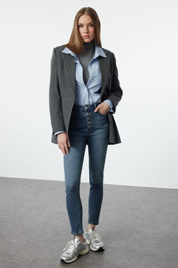 Koyu Mavi Onden Dugmeli Yuksek Bel Skinny Jeans TWOSS23JE00077