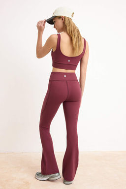 Bordo F?rcal? Soft Kumas Reflektor Bask?l? Ispanyol Paca Yoga Orme Spor Tayt THMAW24TY00066