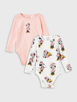 Bisiklet Yaka Uzun Kollu Minnie Mouse Bask?l? K?z Bebek ??t??tl? Body 2li