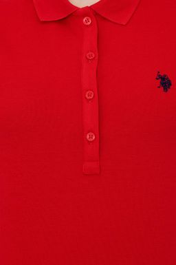 Женская базовая красная футболка с воротником поло Basic - U.s. polo assn фото 6